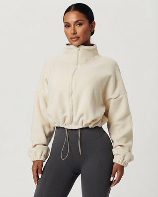 Kort Oversize Zip-up Fleece Tröja